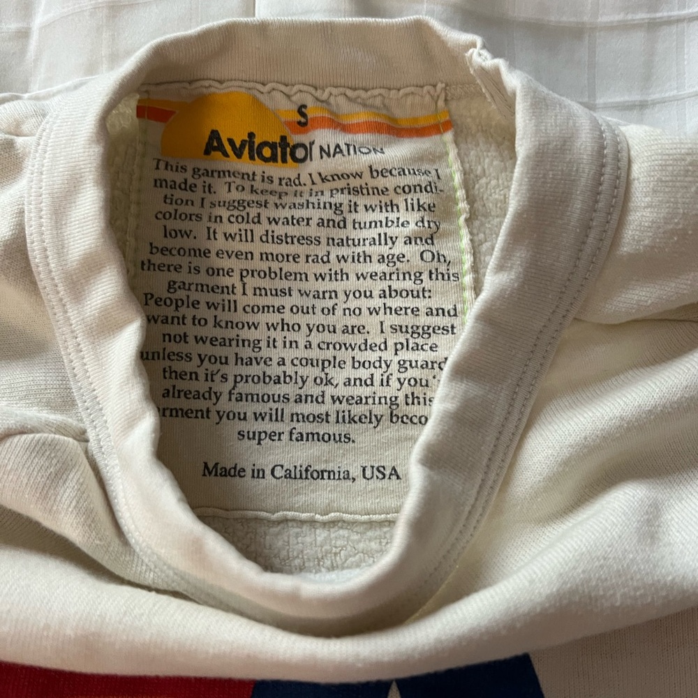 Aviator Nation Cream Sweatshirt with Navy 'A' and Rainbow Stripe - Picture 2 of 4